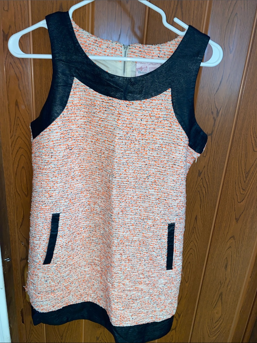 Vintage Romeo & Juliet Couture Peach, Orange & Black Tweed Dress with Black Trim
